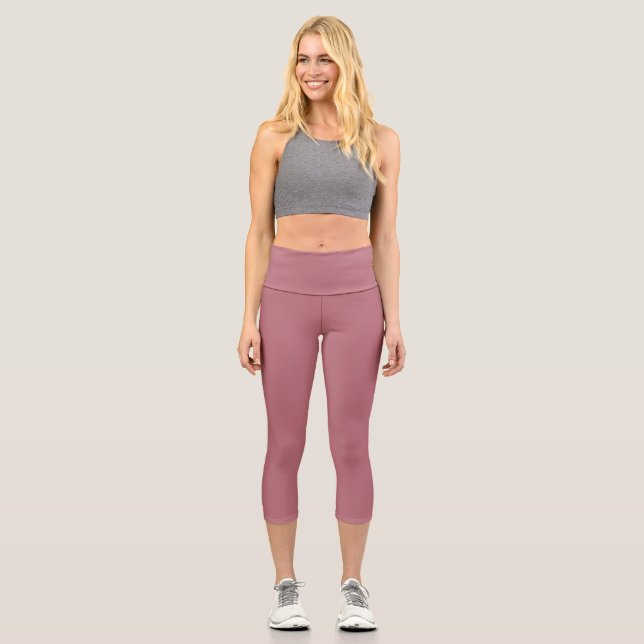 Sólida Rosa de color dorado Capri Leggings (Anverso)