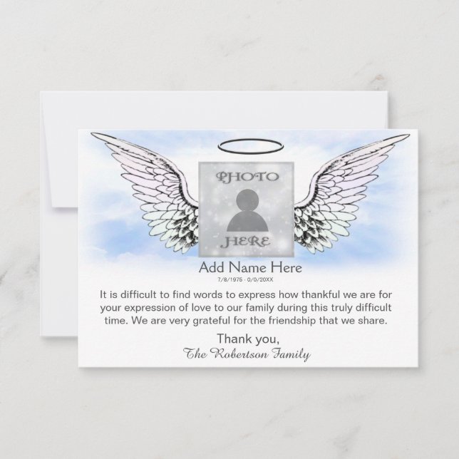 Solidaridad Funeral Foto Gracias con Angel Wings (Anverso)