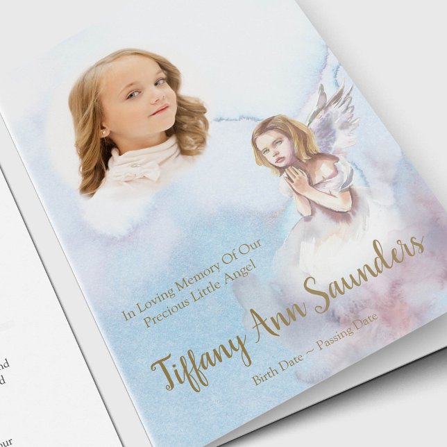 Solidaridad Memorial Angel Funeral Gracias Cartas (Angel with a photo of your loved one, watercolor background memorial sympathy funeral thank you card)