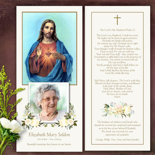 Solidaridad Sagrada Corazón Funeral Gracias Tarjet (Catholic, Religious, Celebration of Life, In Loving Memory of, Forever in our hearts, funeral cards)