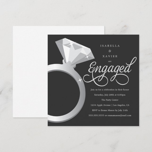 Solitaire | Invitación de la fiesta de compromiso  (Anverso / Reverso)