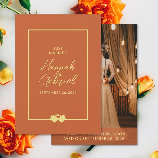 Solo casada Añadir tarjeta de Invitación de Boda d (Just Married Add Photo Wedding Announcement Card (front and back))