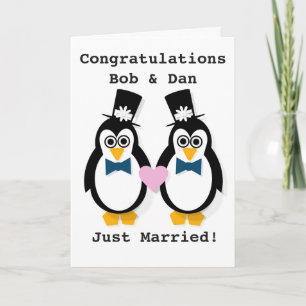 "¡Sólo casados!" Tarjeta Mr. y Mr. Penguin persona