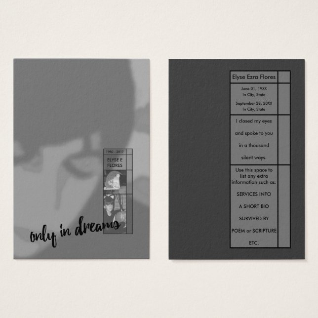 sólo en sueños invitaciones funerarias (Anverso y reverso)