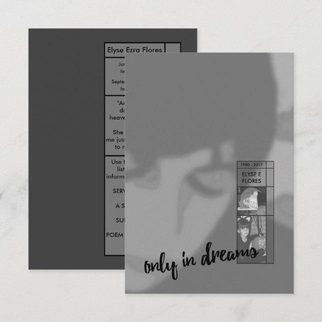 sólo en sueños invitaciones funerarias (Anverso / Reverso)