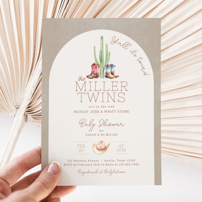 Solo es la invitación a Baby Shower de los gemelos (Twin Cowboy Cowgirl Baby Shower Invitation)