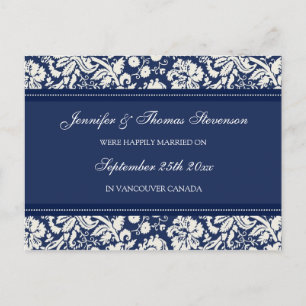 Solo Invitación casada postales damasco azul
