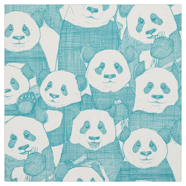 sólo panda osos laguna tela natural (Retal)