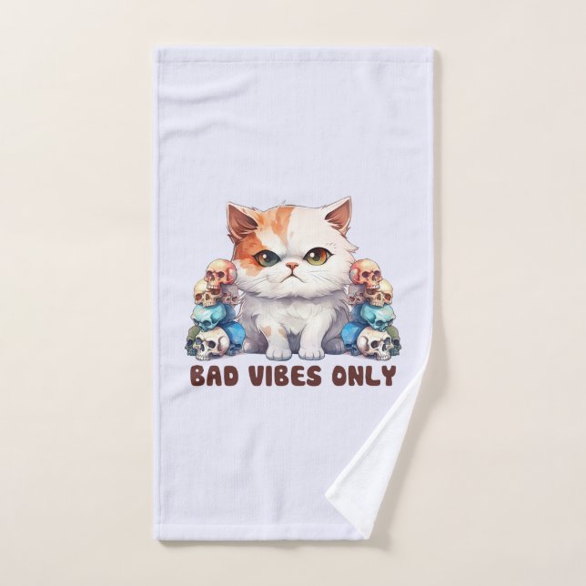Sólo vibraciones malas - Diseño gótico de gatos y  (Toalla de mano)