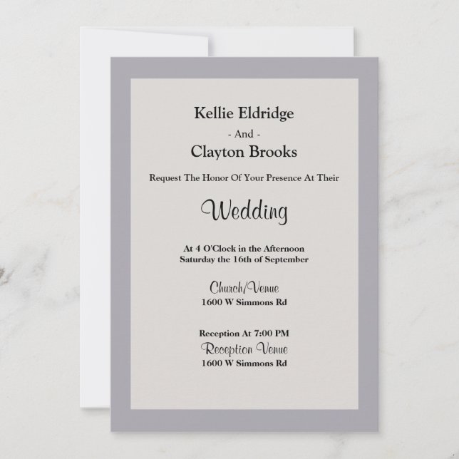 Sombras De Invitación A La Boda Con Marco Gris (Anverso)