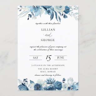 Sombras de la invitación a la boda floral azul