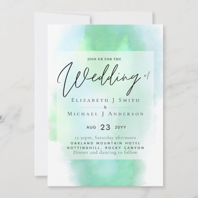 Sombras de la invitación a la boda verde moderna p (Anverso)
