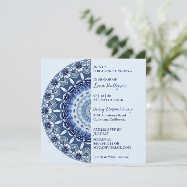 Sombras de la invitación de Mandala azul (Anverso de pie)