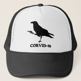 Sombrero Camionero CORVID-19, blanco y negro