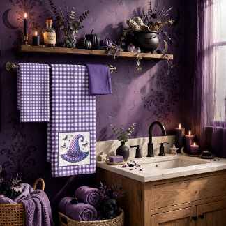 Sombrero de Bruja de Halloween de Gingham Morado y