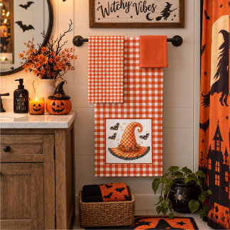 Sombrero de Bruja de Halloween de Gingham Naranja