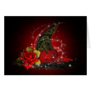 Sombrero de Bruja Glam Lacy Negro y Rojo Brillo Fi