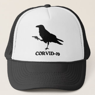 Sombrero de camión CORVID-19, blanco y negro