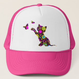 Sombrero de camión de gato de impresión floral