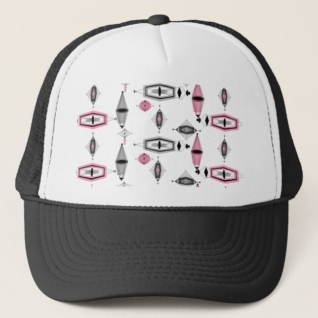 Sombrero de camión de patrón rosa y gris atómico (Anverso)