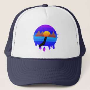 Sombrero de camión, montaña retro, puesta de sol,