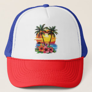 Sombrero de Camión Tropical Sunset - Palmeras e Hi