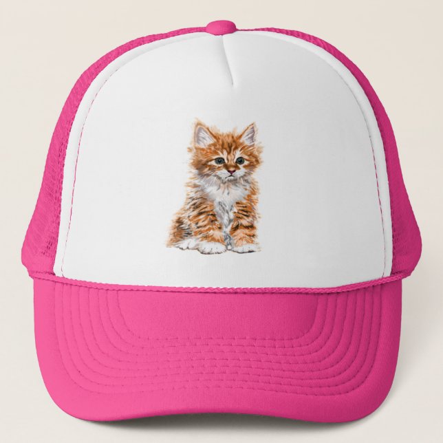 Sombrero de camionero con gatito pequeño - Pintura (Anverso)