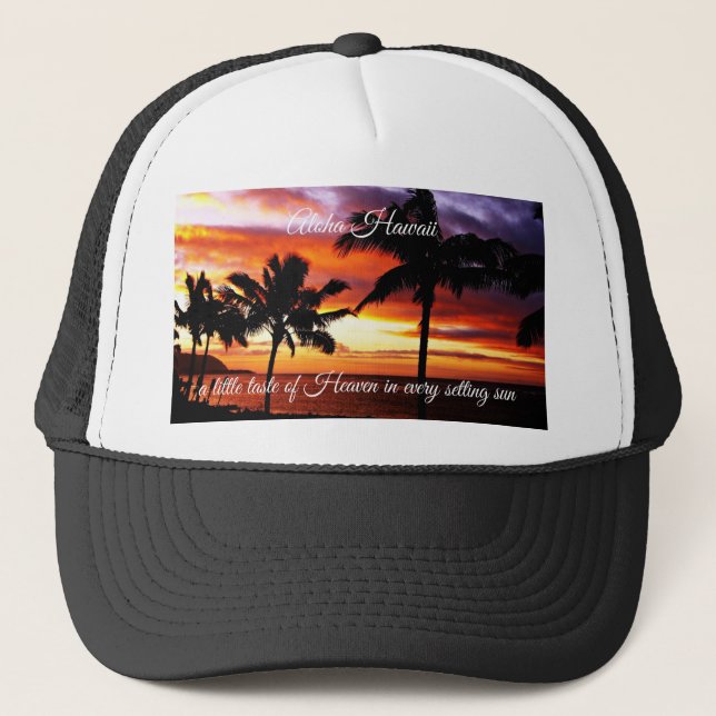 Sombrero de camionero de atardecer de playa tropic (Anverso)