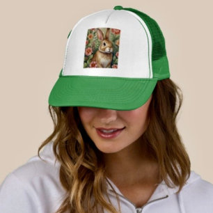 Sombrero de camionero de sueños de conejito y flor