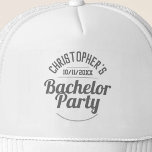 Sombrero de camionero del partido del bachillerato<br><div class="desc">Para celebrar una fiesta de solteros. ¡Diseñado para alguien que está teniendo una "Bachelor Party"! Gorra masculino con la fecha del fiesta. Tapa de la Bachelor Party. Añadir el nombre de la persona cuyo fiesta es. gorra de béisbol del partido Bachelor.</div>