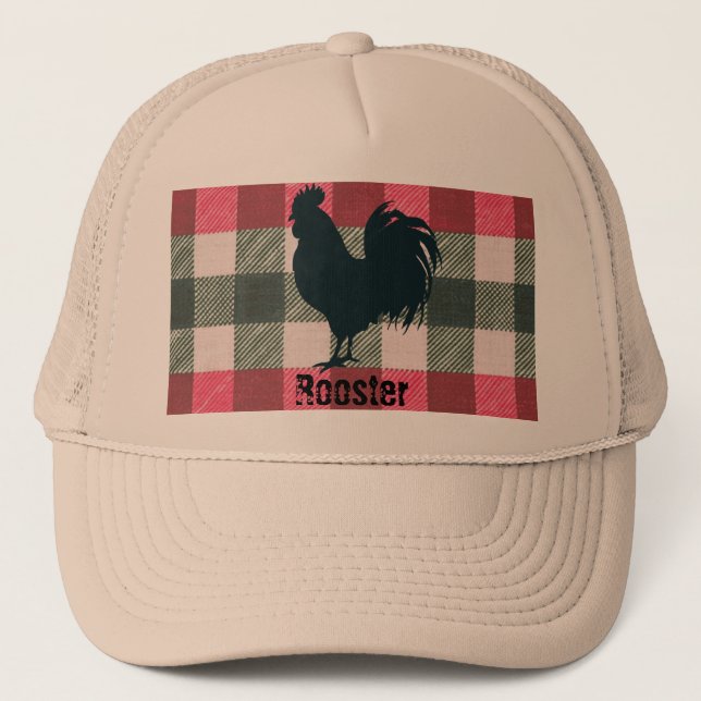 Sombrero de camionero Gingham de Rooster Farmhouse (Anverso)