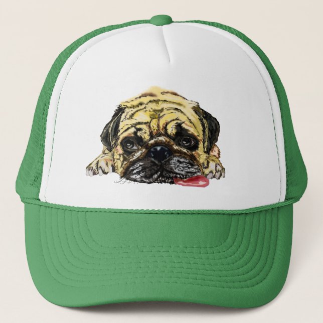 Sombrero de camionero gracioso con Perro Pug (Anverso)