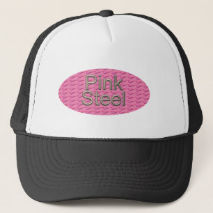 Sombrero de camionero negro oval de acero rosa