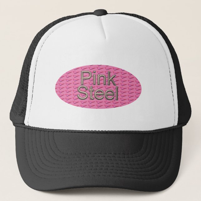 Sombrero de camionero negro oval de acero rosa (Anverso)
