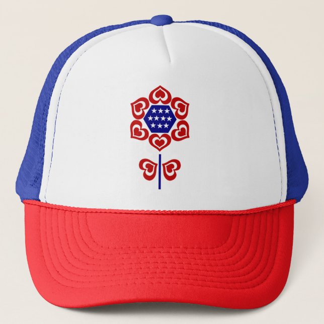 Sombrero de Camionero Patriótico de Diseño de Flor (Anverso)