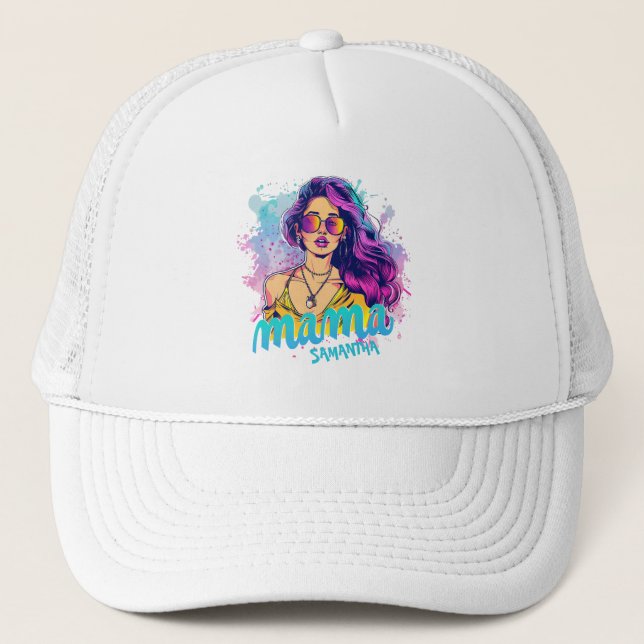 Sombrero de camionero retro Mama pop personalizado (Anverso)