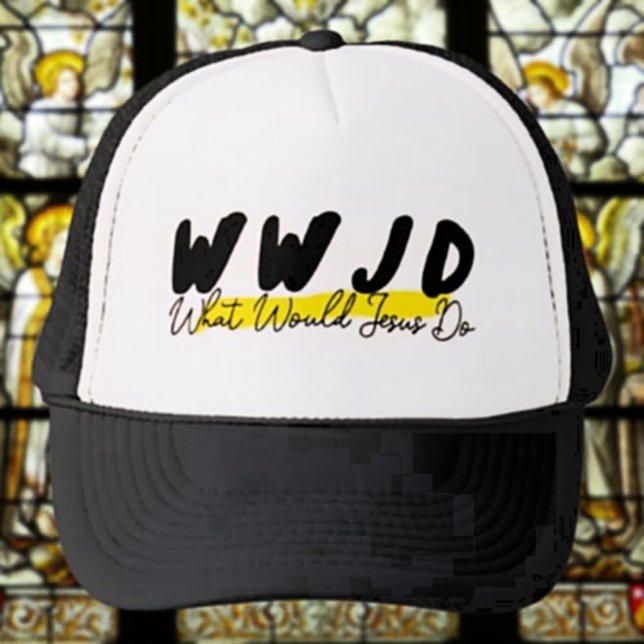 Sombrero de camionero WWJD - "Qué haría Jesús" Neg (Subido por el creador)