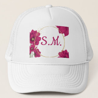 Sombrero de círculo dorado con flores rosadas