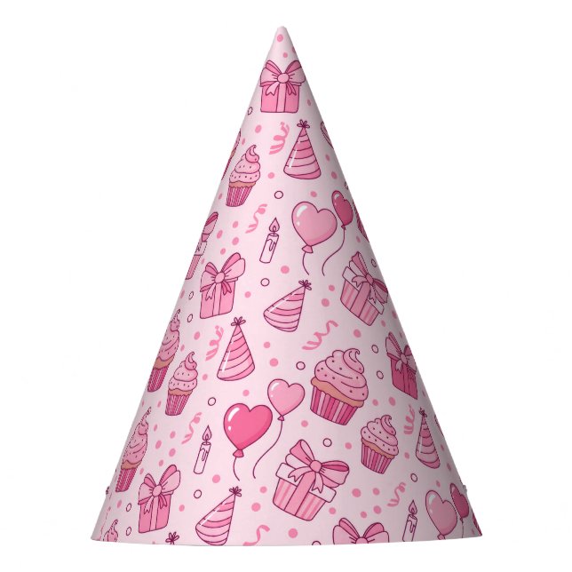 Sombrero de cumpleaños con cupcakes rosados (Anverso)