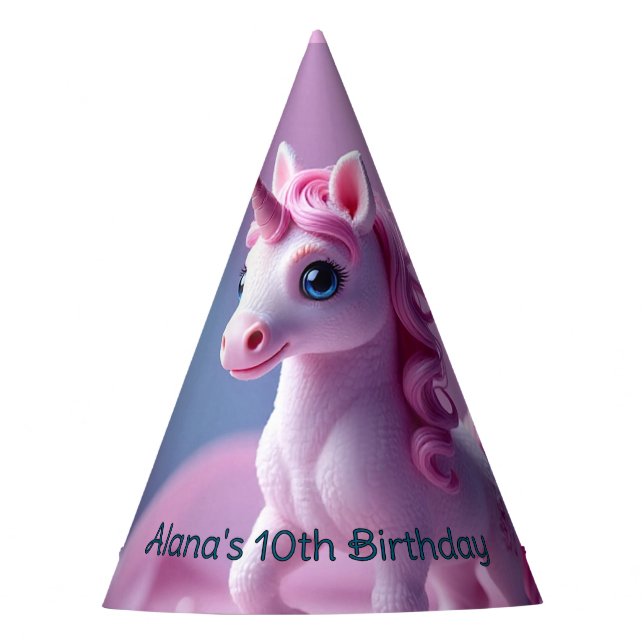 Sombrero de cumpleaños de Poni Rosa Unicornio (Anverso)