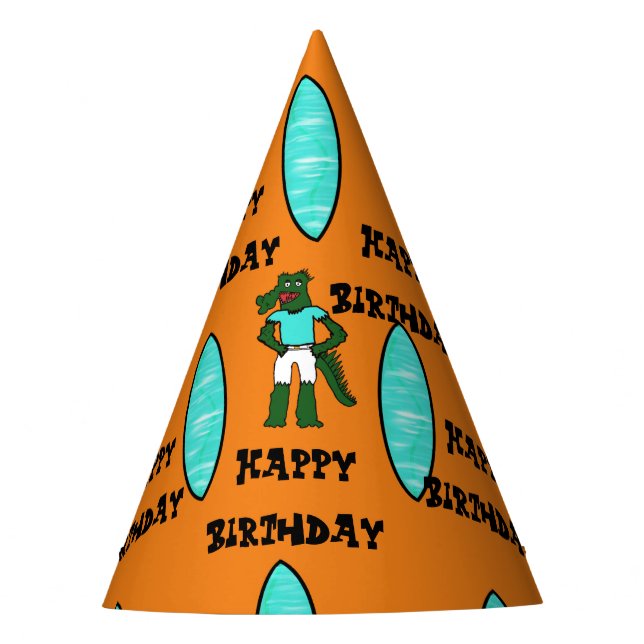 Sombrero de cumpleaños de surfista de caimán #2 (Anverso)