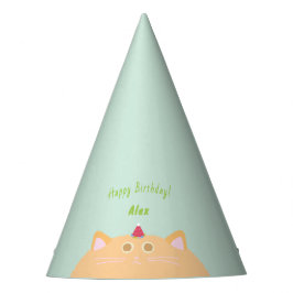 Sombrero de cumpleaños verde menta de gato lindo