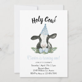 Sombrero de fiesta azul vaca con Invitación de Est