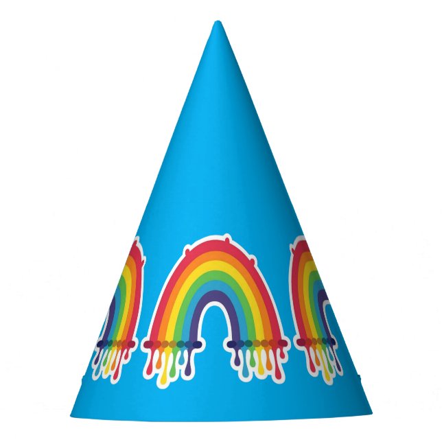 sombrero de fiesta de arcoíris gay sobre fondo azu (Anverso)