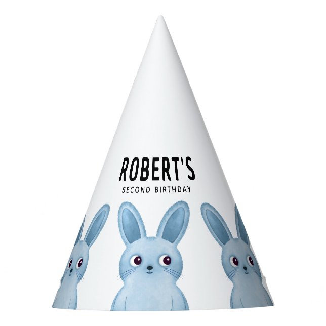 Sombrero de fiesta de cumpleaños con conejitos azu (Anverso)