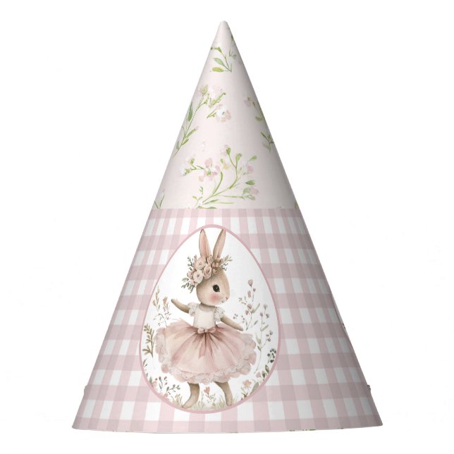 Sombrero de fiesta de cumpleaños de conejo, floral (Anverso)