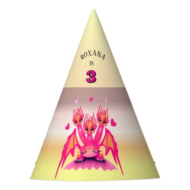 Sombrero de fiesta de cumpleaños de dragón rosa (Anverso)