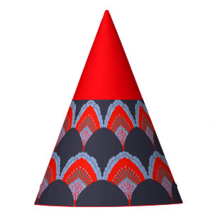 Sombrero de fiesta de plumas de pavo real rojo y m
