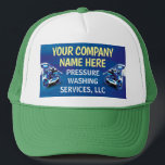 Sombrero de la plantilla de lavado eléctrico a pre<br><div class="desc">Personalizar este diseño de plantilla de camionero de lavado de presión (lavado de energía) para adaptarse a sus necesidades y negocios. Esta plantilla de lavado a presión muestra el fondo de la arandela a presión y de las cuentas de agua.</div>