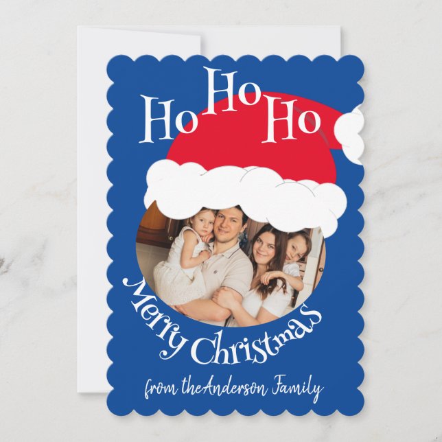 Sombrero de Santa Foto Ho Ho Ho Feliz Navidad Azul (Anverso)